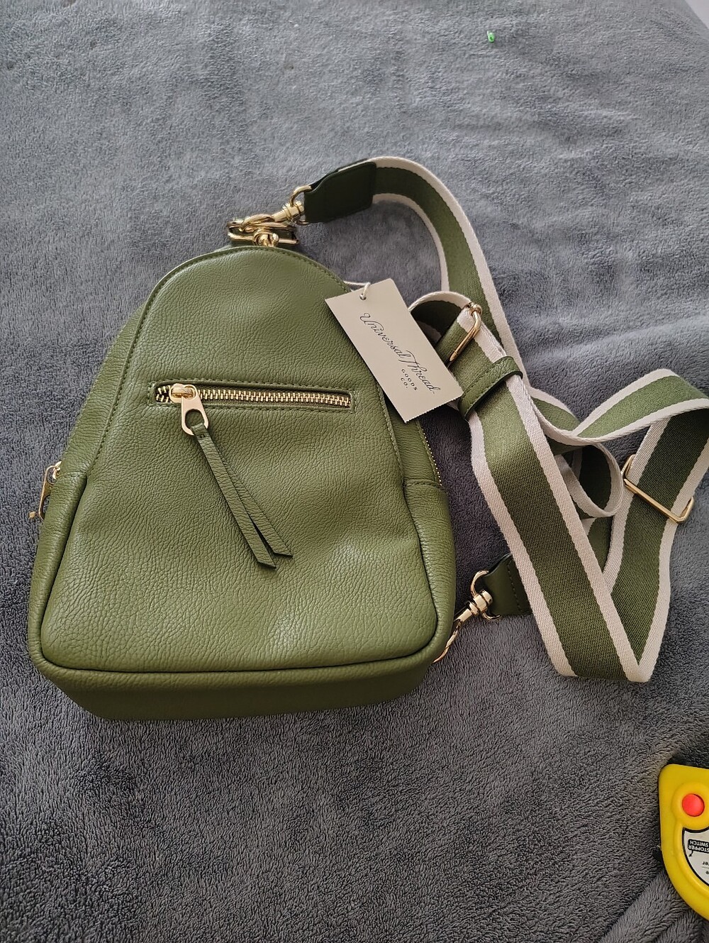 Olive Green Crossbody Bag Faux Leather with Striped Strap By Universal Thread